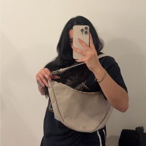 Cream and tan leather crossbody